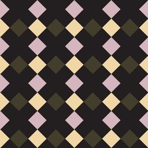 C006 -Medium scale pale lavender mauve, pastel yellow, dark charcoal  mosaic geometric shapes for wallpaper, duvet covers, sheet sets, tablecloths and unisex children's apparel, patchwork and quilting