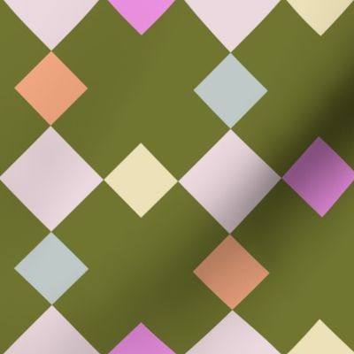 C006 -Large scale springtime green, mauve pink and duck egg blue mosaic geometric shapes for wallpaper, duvet covers, sheet sets, tablecloths and kids apparel, patchwork and quilting