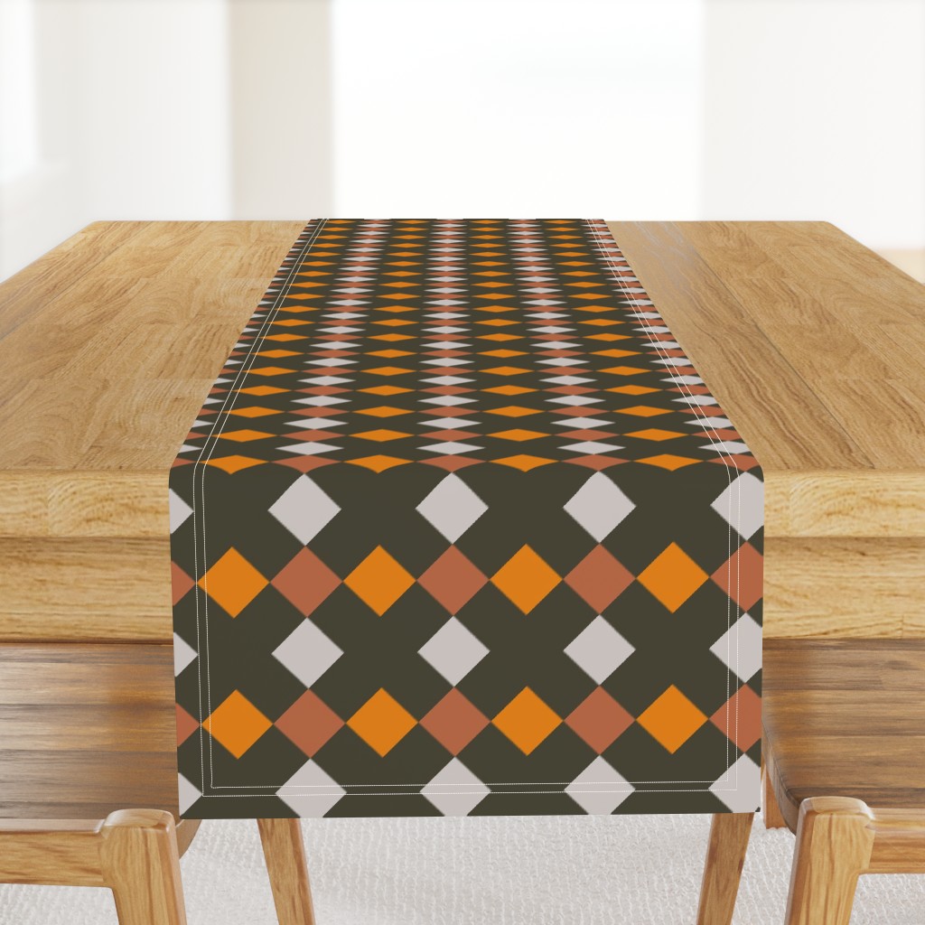 C006 -Large scale pumpkin orange, soft grey and dark charcoal mosaic geometric shapes for wallpaper, duvet covers, sheet sets, tablecloths and unisex children's apparel, patchwork and quilting