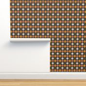 C006 -Large scale pumpkin orange, soft grey and dark charcoal mosaic geometric shapes for wallpaper, duvet covers, sheet sets, tablecloths and unisex children's apparel, patchwork and quilting