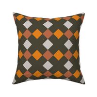 C006 -Large scale pumpkin orange, soft grey and dark charcoal mosaic geometric shapes for wallpaper, duvet covers, sheet sets, tablecloths and unisex children's apparel, patchwork and quilting