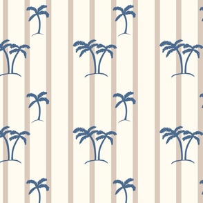 Hawaiian-ivory-tan-blue palms-stripe large Scale