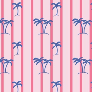 Hawaiian- pink blue palms-stripe large Scale