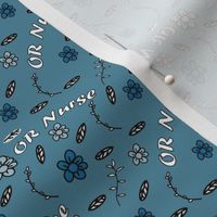 OR Nurse with simple flowers on  blue small 