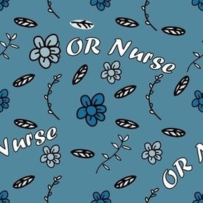 OR Nurse with simple flowers on blue large