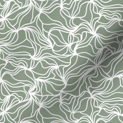 Cool Sage and White Organic Lines - Abstract Botanical Hand Drawn Flowing Frilled Lines - Small