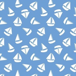 3.5 x 3.8 Sailboats tossed on blue