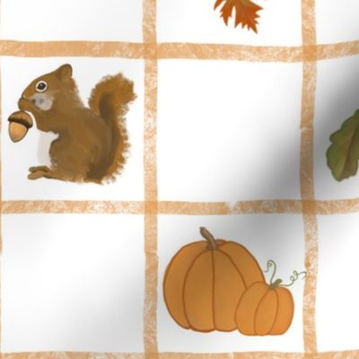 Fall Checkerboard Pumpkins Squirrels Acorns