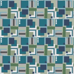 cubism squared in blue and green