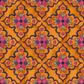 Vintage Flower Stamp Indian Oriental Aesthetic Ethnic Tile Carpet Pattern For Restaurants And Home Decor 
