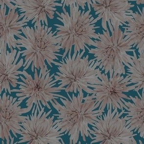 Hand Painted Watercolor Chrysanthemum Field Pattern Design_teal moody blue_medium