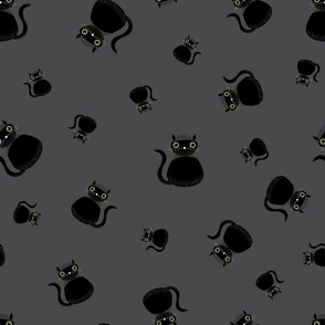 Midi – Cute Halloween Black Cats and Witch’s Cat – Tossed Blender – Black & Charcoal Gray