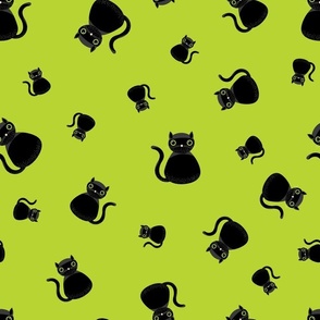 Midi – Cute Halloween Black Cats and Witch’s Cat – Tossed Blender – Black & Lime Green