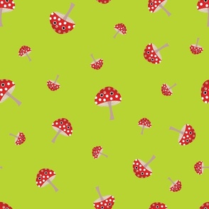Midi – Cute Red & White Spotted Halloween Mushrooms & Toadstools – Tossed Blender – Scarlet, Ivory & Lime Green