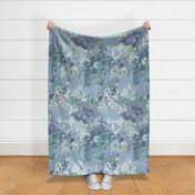 Tropical Beach Floral, Blue and Teal Green, Abstract Sea Hibiscus, Large