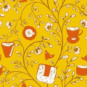 [M] Vintage Floral Tea Picnic - Old Yellow #P240125