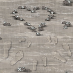 Heart in Sand Family Footsteps, Family Love Beach Wedding Footprints, Seashore Pebble Heart Shape, Tropical Beach Love Marriage Wedding Proposal, Small Baby Kids Feet on Family Vacation, LARGE SCALE