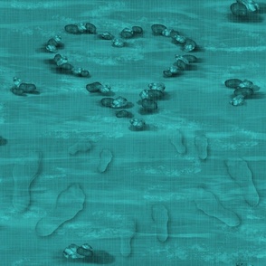 Aqua Green Blue Children Seaside Footprints of Love, Creating Family Memories, Kids Beach Footsteps in Sand, Little Treasures Footsteps, Blended Family Love Hearts in Sand, Getting Married, MEDIUM SCALE