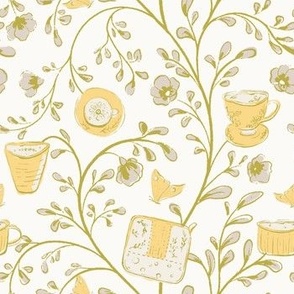 [M] Vintage Floral Tea Picnic - Children Book Yellow #P240122