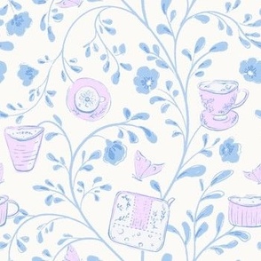 [M] Vintage Floral Tea Picnic - Pastel Blue #P240123