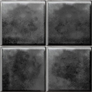 6" Grunge Black Faux Ceramic Tile - wallpaper that looks like tile - black 3D look faux ceramic tiles - 6" tiles - Classy Simple Black and White bathroom, kitchen backsplash wallpaper - Half Drop Design 
