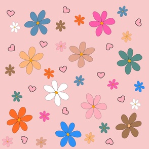 Preppy Pink Colorful Flower Heart Y2K Pattern