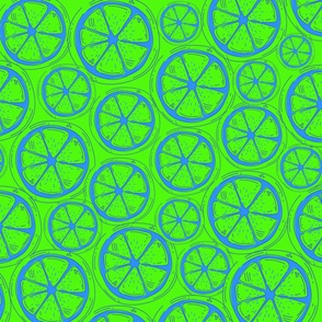 Blue Lime Lemon Pattern with Neon Green Background