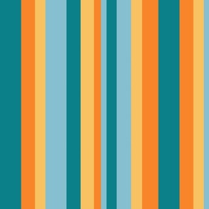 Orange, Teal, Golden, Light Blue Stripes - Albatross Beach House Dark