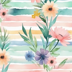 stripes and floral watercolor effect