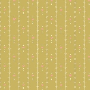Poppy Fields -My Heart on the Line- Sage Green with Pink Hearts - Small