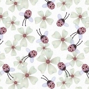 Small Pastel Blossom Delight with Ladybugs on white