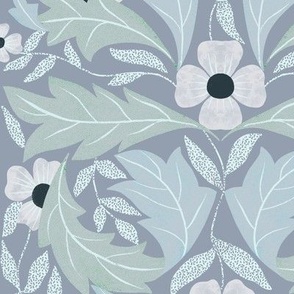  Blooms in the rocks//Arts & Crafts Style//Pantone Mega Matter//pale blue, green, lavender//medium scale//wallpaper//home decor//fabric