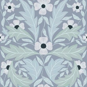  Blooms in the rocks//Arts & Crafts Style//Pantone Mega Matter//pale blue, green, lavender//small scale//home decor//fabric