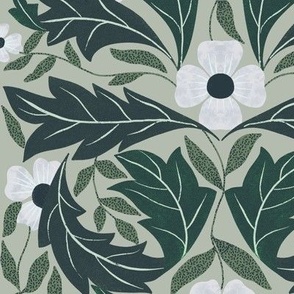   Blooms in the rocks//Arts & Crafts Style//Pantone Mega Matter//forest green//medium scale//wallpaper//home decor//fabric