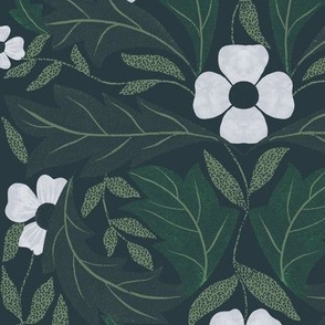   Blooms in the rocks//Arts & Crafts Style//Pantone Mega Matter//forest green dark//medium scale//wallpaper//home decor//fabric