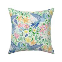 (L scale) Colorful birds, lilies, flowers and leaves in pink, blue, orange and yellow