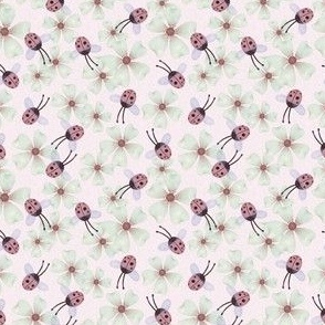Micro Pastel Blossom Delight with Ladybugs on pink