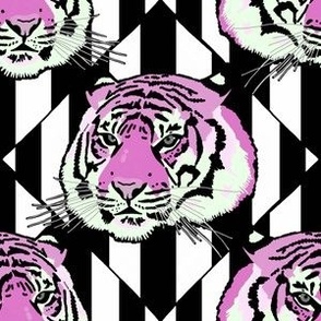 Tiger tiger diamond stripe, pink and mint, small scale