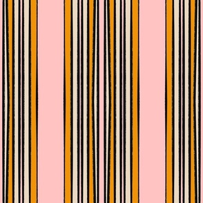 Cartoon Carnival Stripe in Mustard Pink