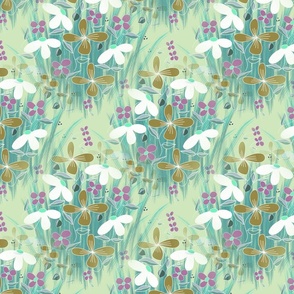  Whimsical  Field of Daisies on Green Pattern