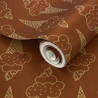 574 -  large scale Ice Cream cones for summertime in warm mid brown and off white_ for kids apparel_ children's bed linen and decor