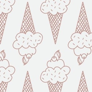 574 - large scale ivory cream and dusty rose pink Ice Cream cones for summertime in soft blush taupe and off white_ for kids apparel_ children's bed linen and decor