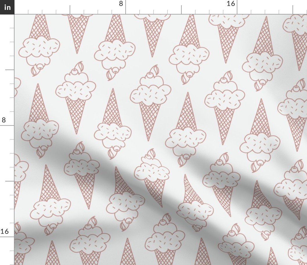 574 - large scale ivory cream and dusty rose pink Ice Cream cones for summertime in soft blush taupe and off white_ for kids apparel_ children's bed linen and decor