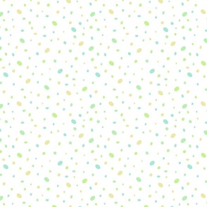 Colorful Pale Green Yellow Ditsy Polka Dots on White