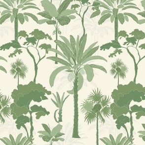 Serene Forest//palm trees// green//mini scale//wallpaper//home decor//fabric