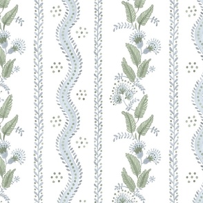Emma Stripe Quiet Blue and greens on white 