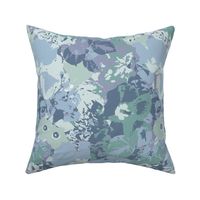 Tropical Beach Floral, Blue and Teal Green, Abstract Sea Hibiscus, Medium