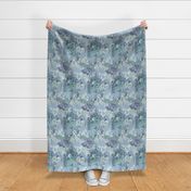 Tropical Beach Floral, Blue and Teal Green, Abstract Sea Hibiscus, Medium