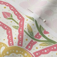 Whimsical spider garden -pink, green and gold - motifs - wallpaper - floral - watercolor - home decor - bedding - wallpaper - curtains.