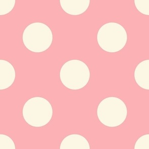 Beige-white-regular-polka-dots-on-vintage-kitschy-soft-pastel-1950s-baby-pink---XL-jumbo